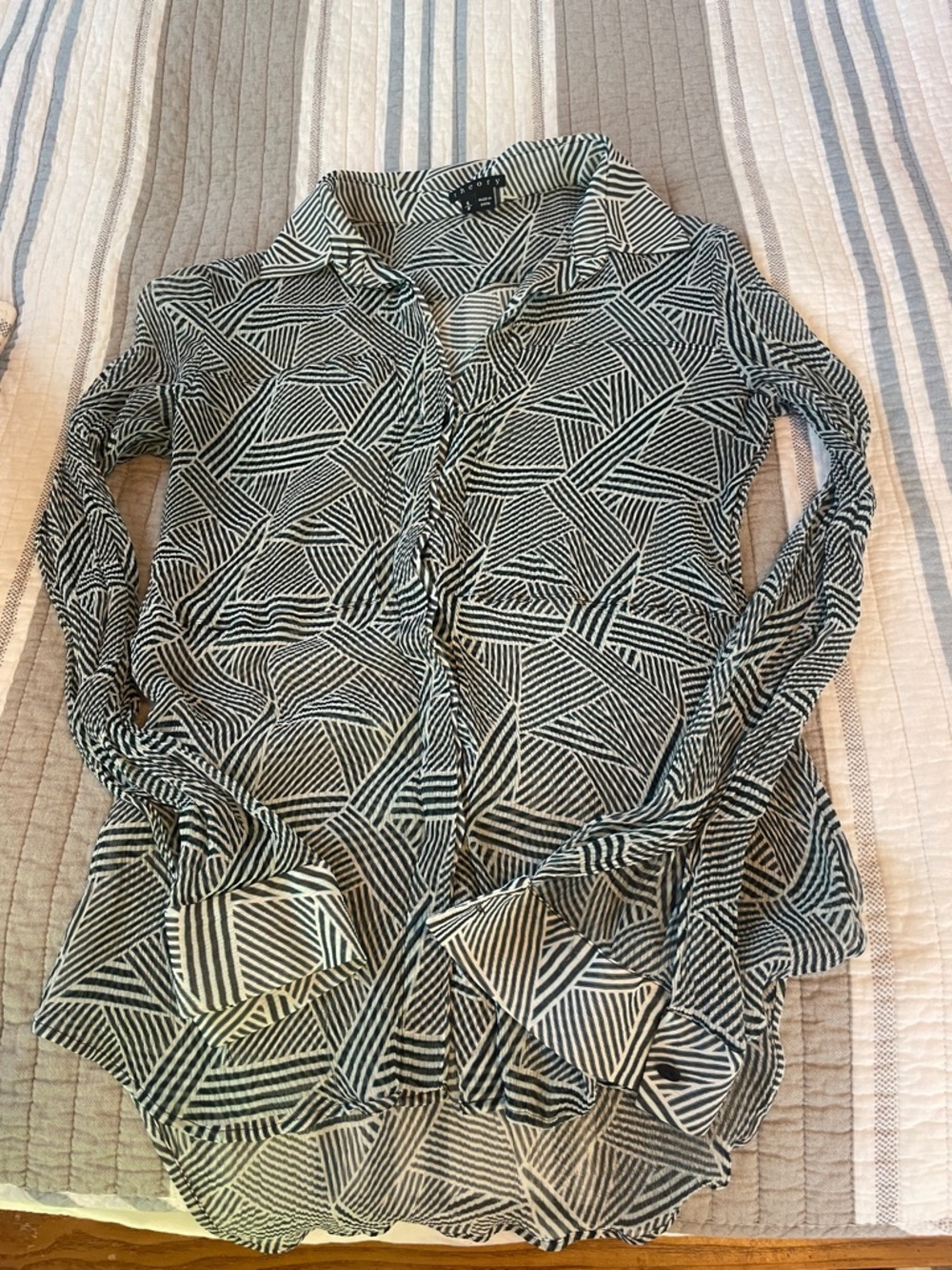 Theory Black and White Geometric Button-Down Shirt